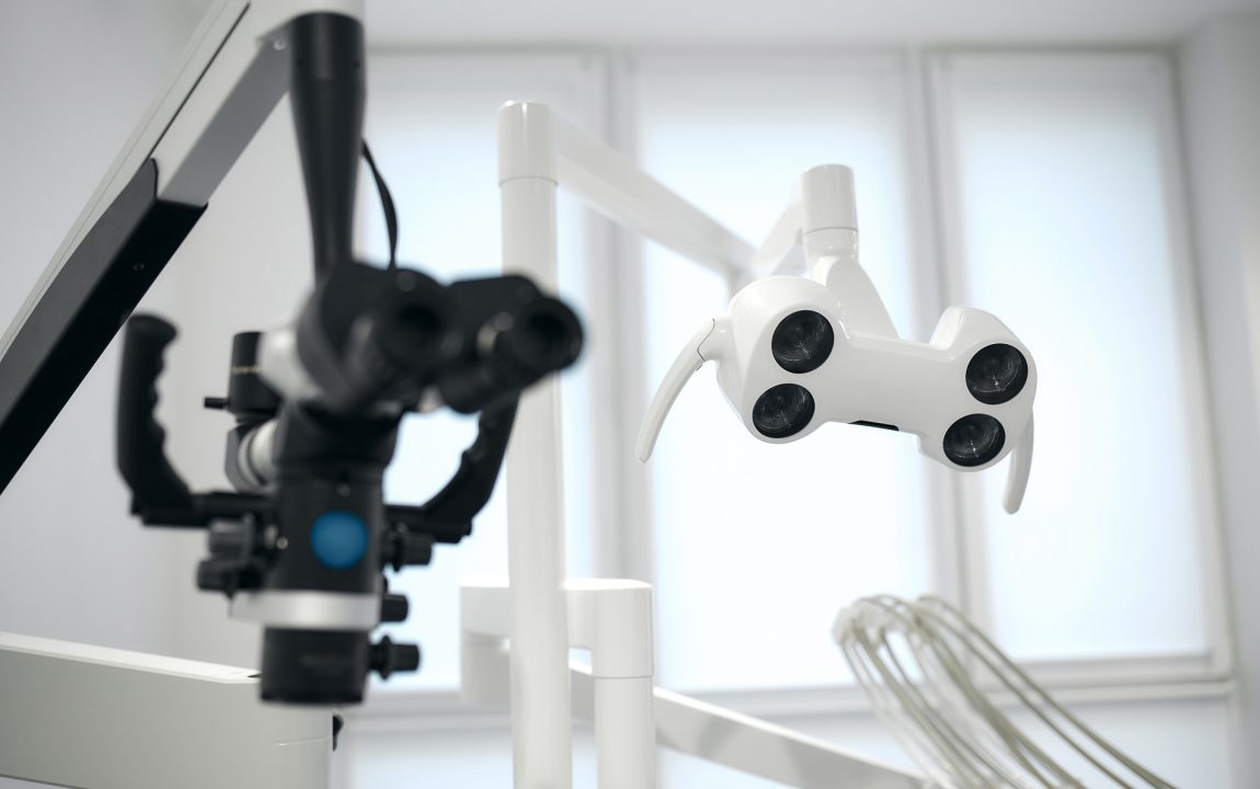 Stomatological instrument in the dentists clinic. Dental work in clinic. Operation, tooth replacement. Medicine, health, stomatology concept. Office where dentist conducts inspection and concludes.